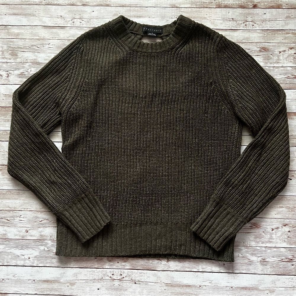 Sanctuary Open Back Crew Neck Stitched Sweater Green Size Small